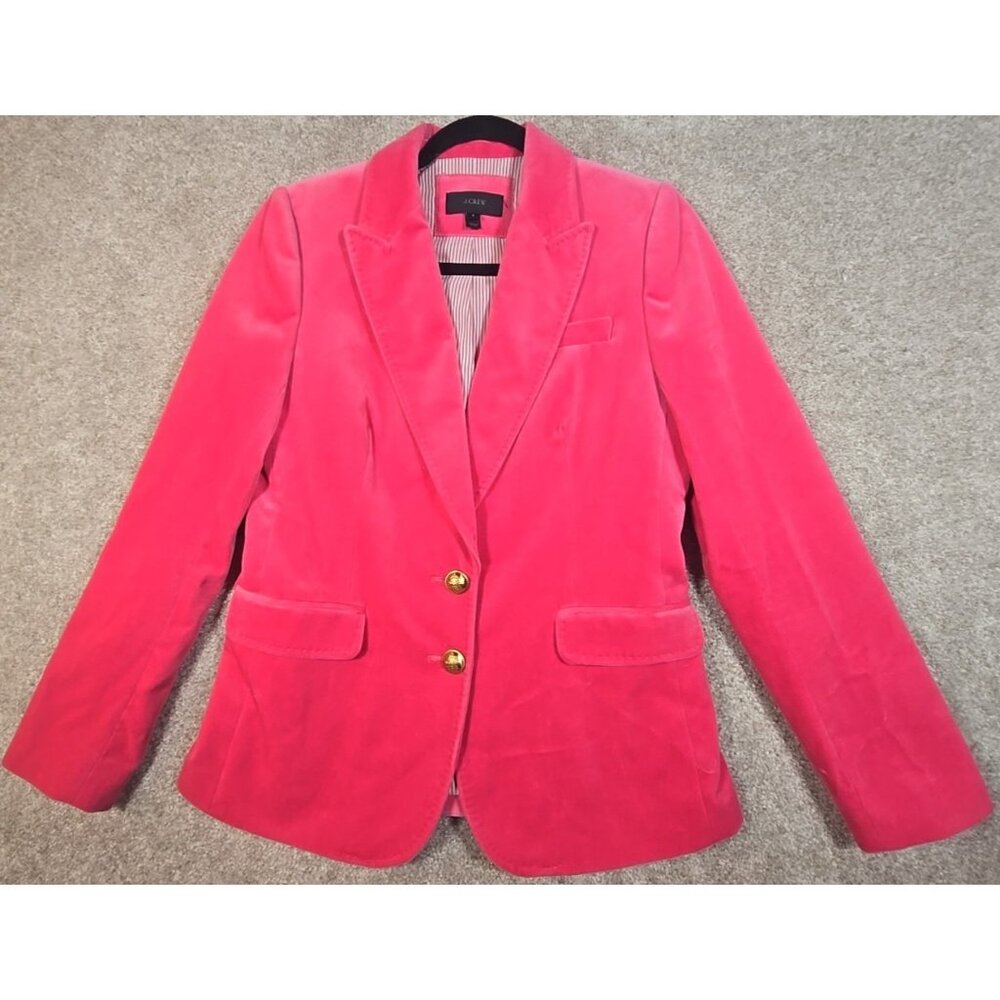 J. Crew Pink Velvet Blazer Lined 2 Button Inside Pocket Preppy Career Women's 6